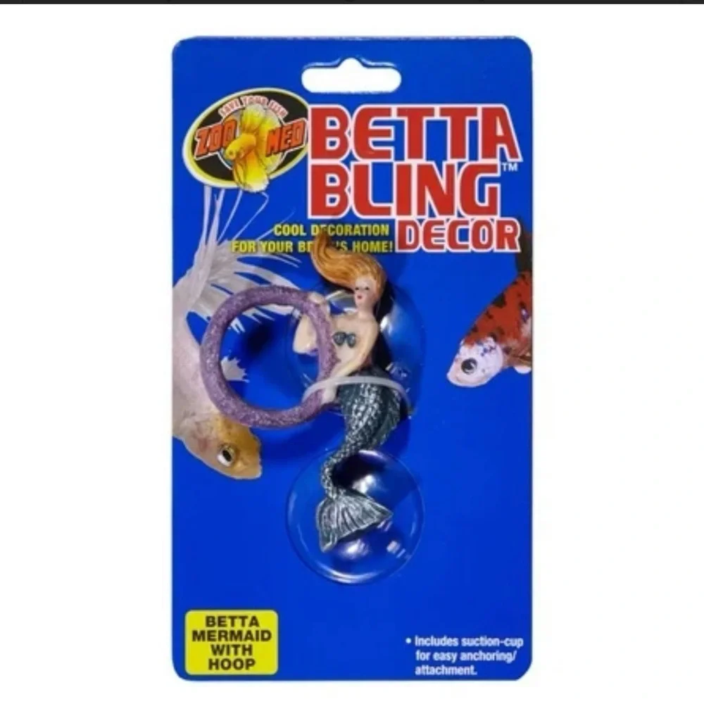Fish tank Betta Bling Decor Betta Mermaid with Hoop - Silver & Orange